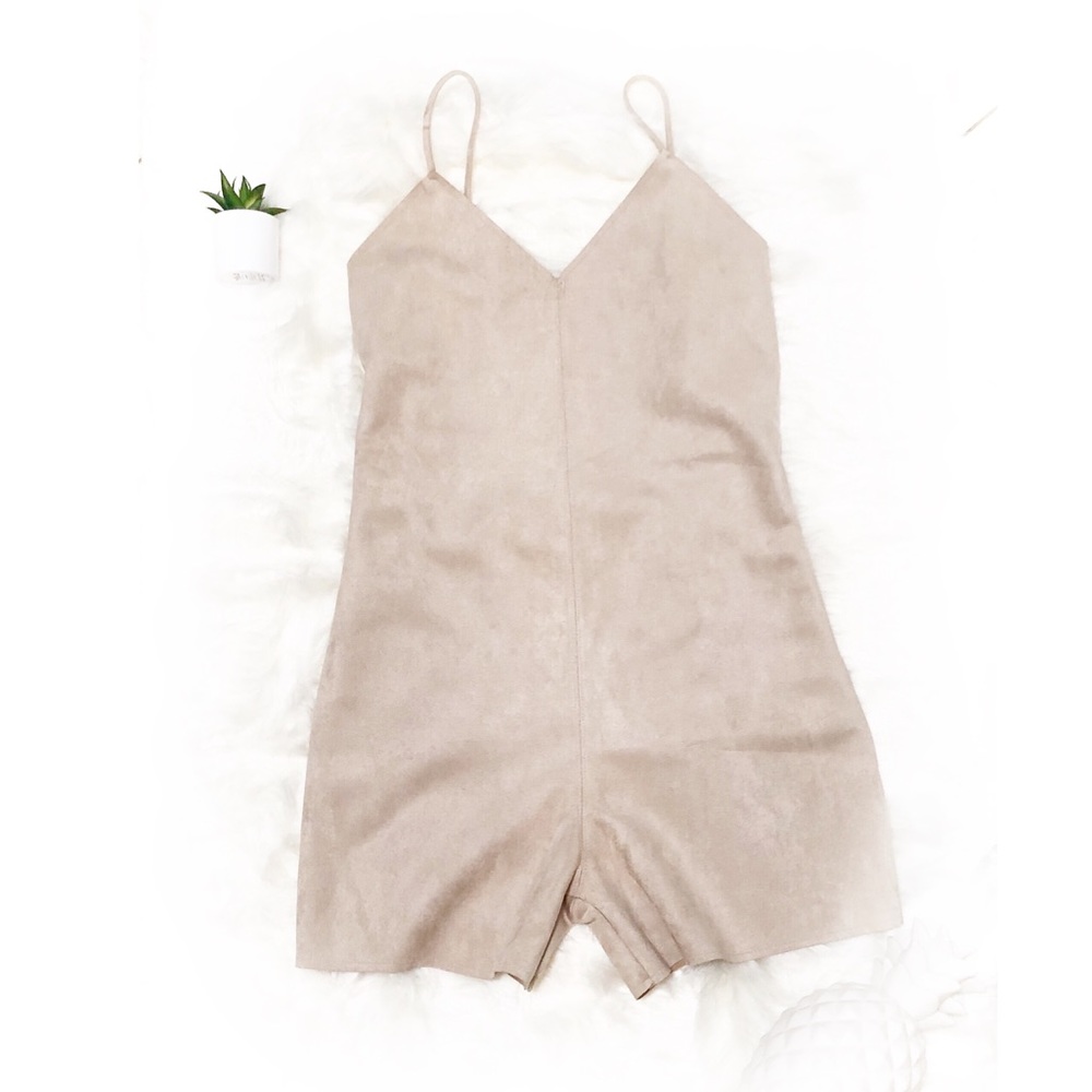 Zara W/B Collection Beige Tan Faux Suede Romper - Picture 2 of 4